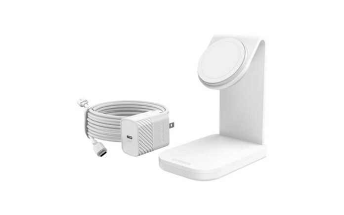 This sleek OtterBox MFi-approved MagSafe charging stand is less than $15