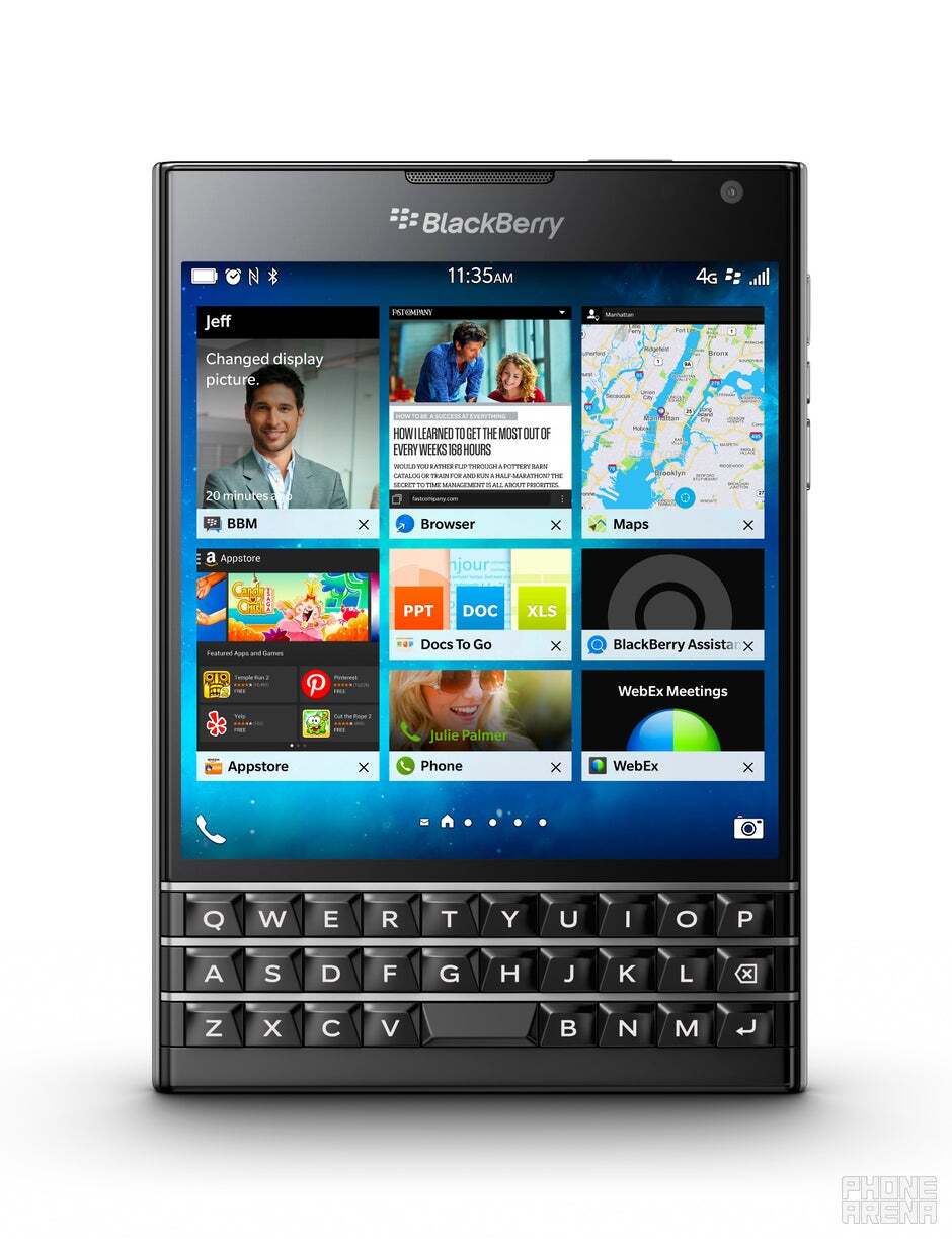 The BlackBerry Passport and its unique wide screen was released in 2014. | Image credit-PhoneArena - Firm plans to update BlackBerry phones, add new chips, memory, storage, and install Android