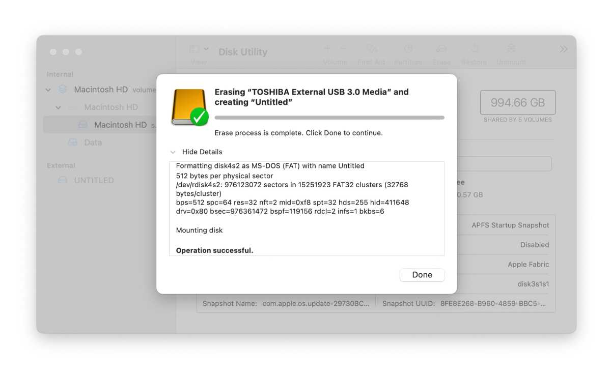 Disk Utility confirmation