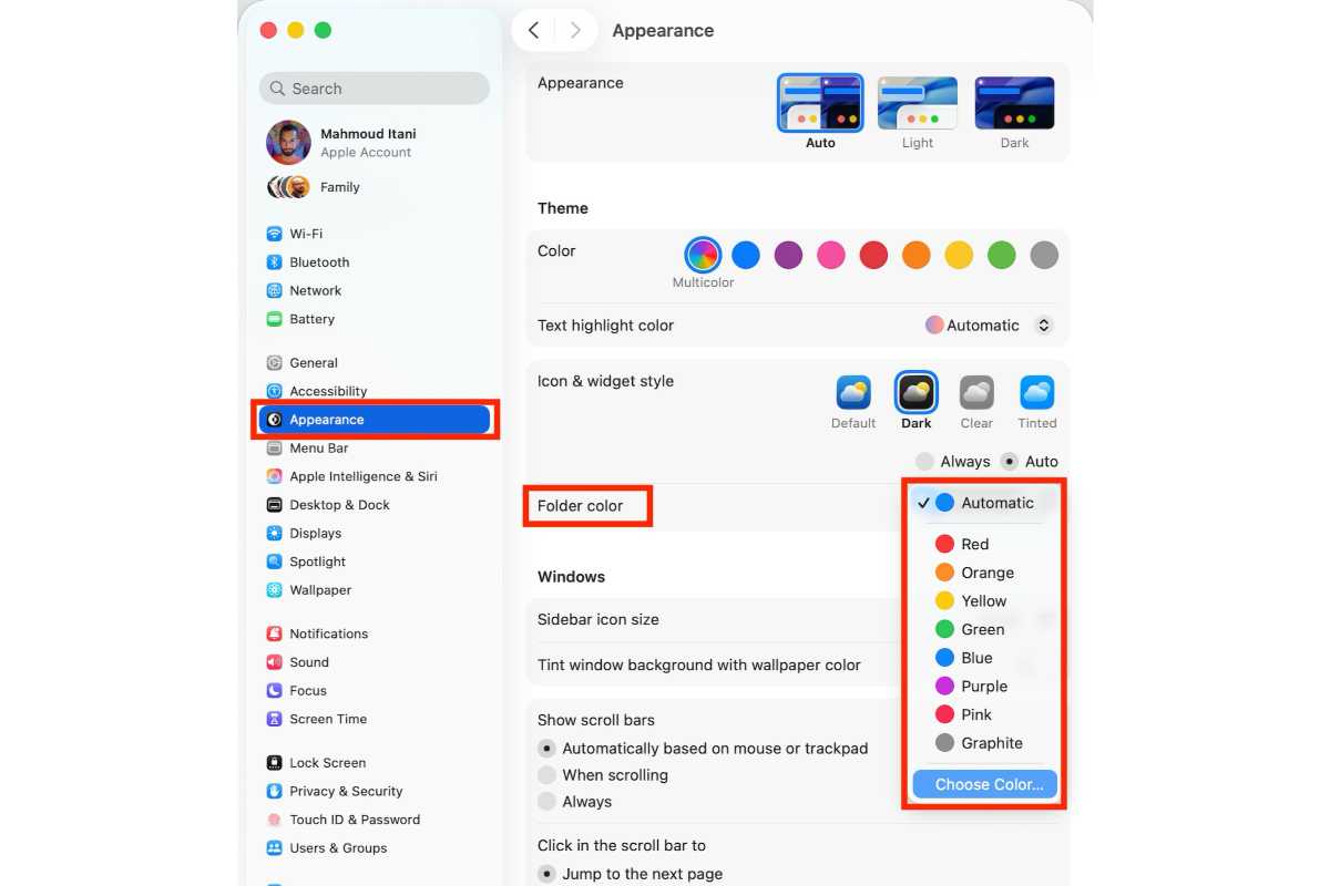 macOS Tahoe default folder color