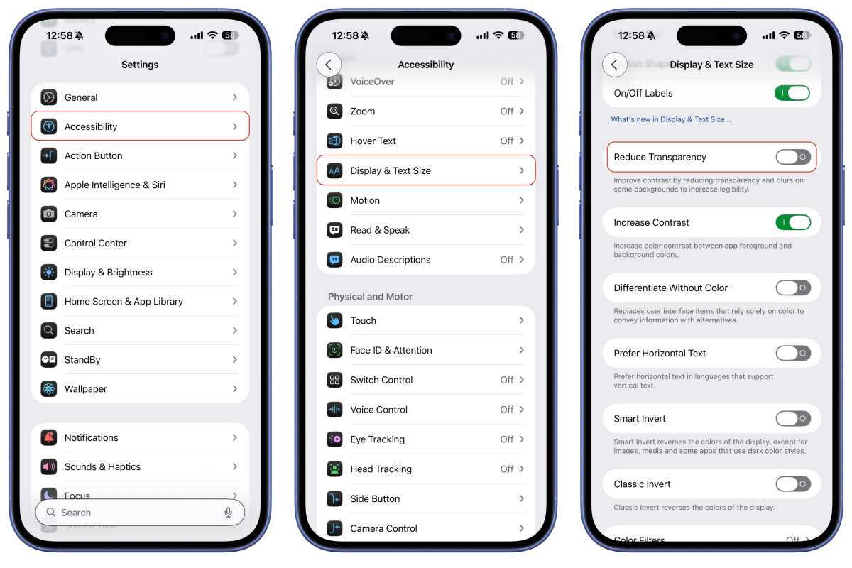 iOS 26 reduce transparency