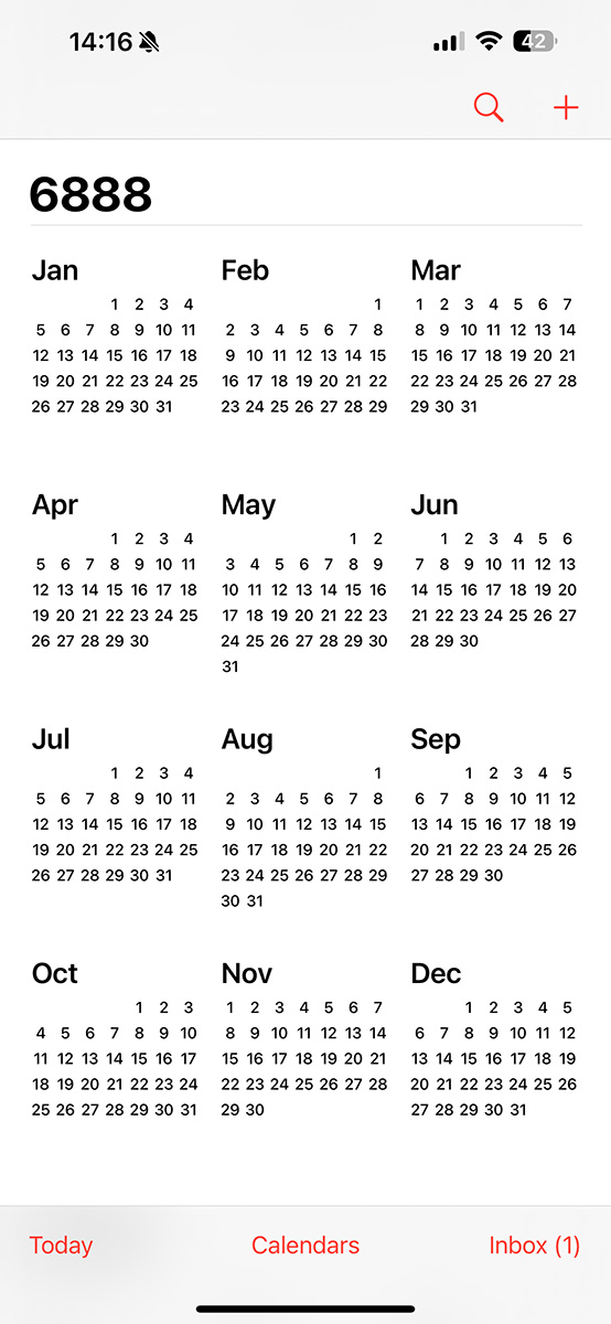 iOS Calendar for the year 6888