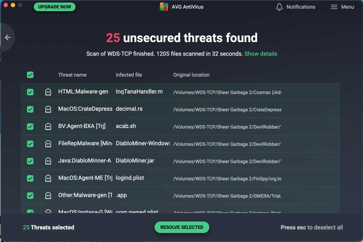 AVGFreeMac threats found