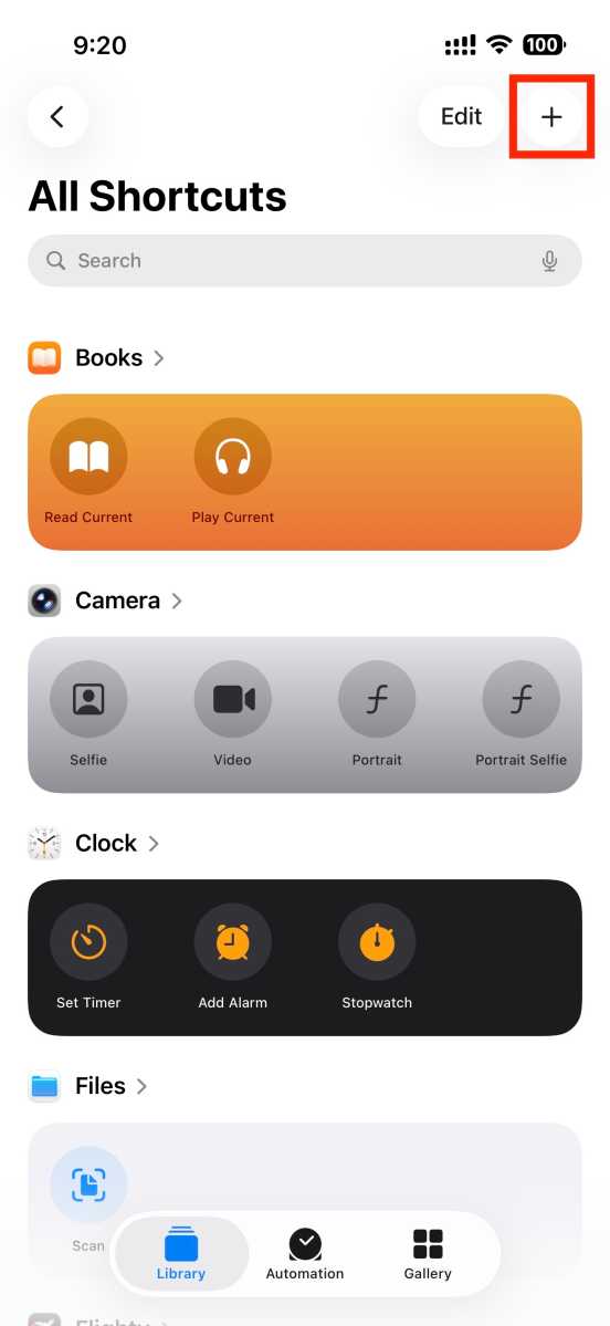 Create new shortcut button