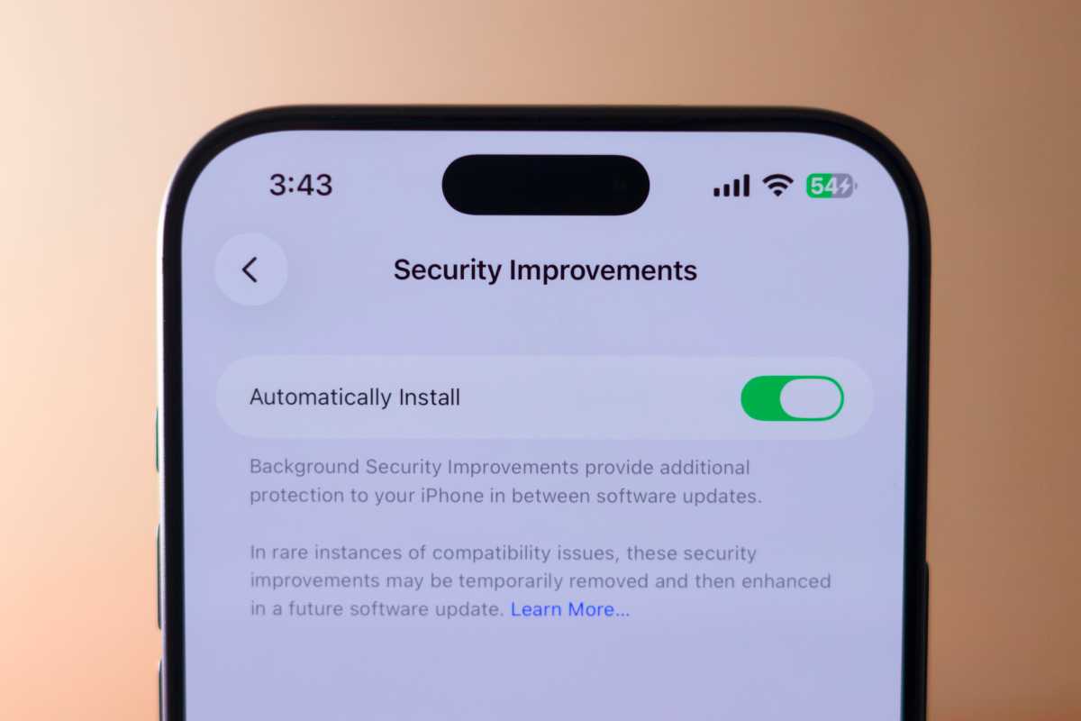 Security Improvements settings on iOS
