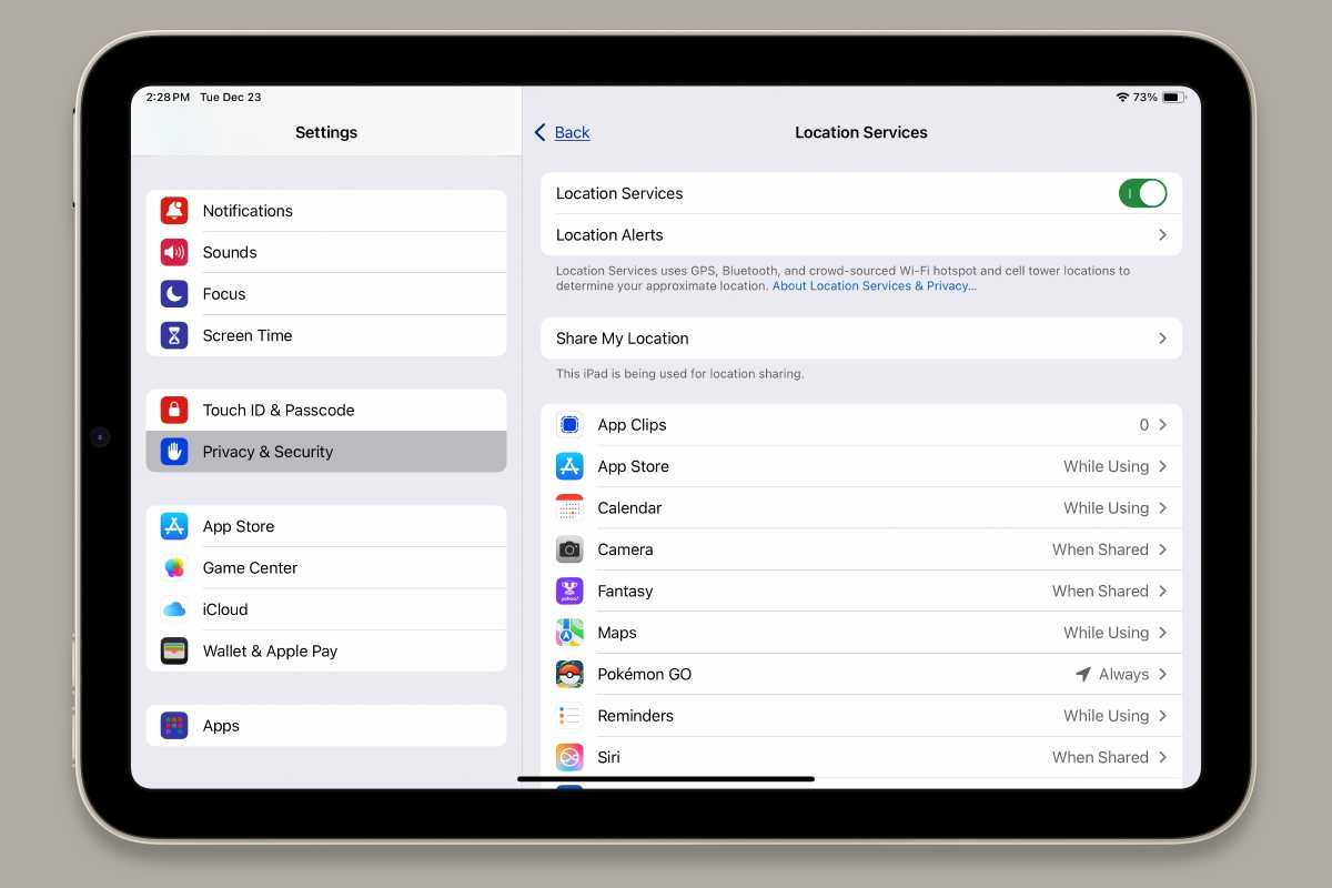 iPadOS 26 Location Services