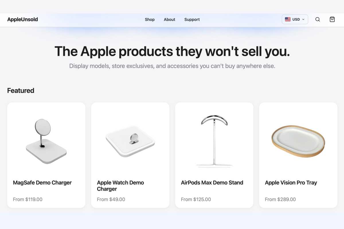 AppleUnsold.com website showing items for sale
