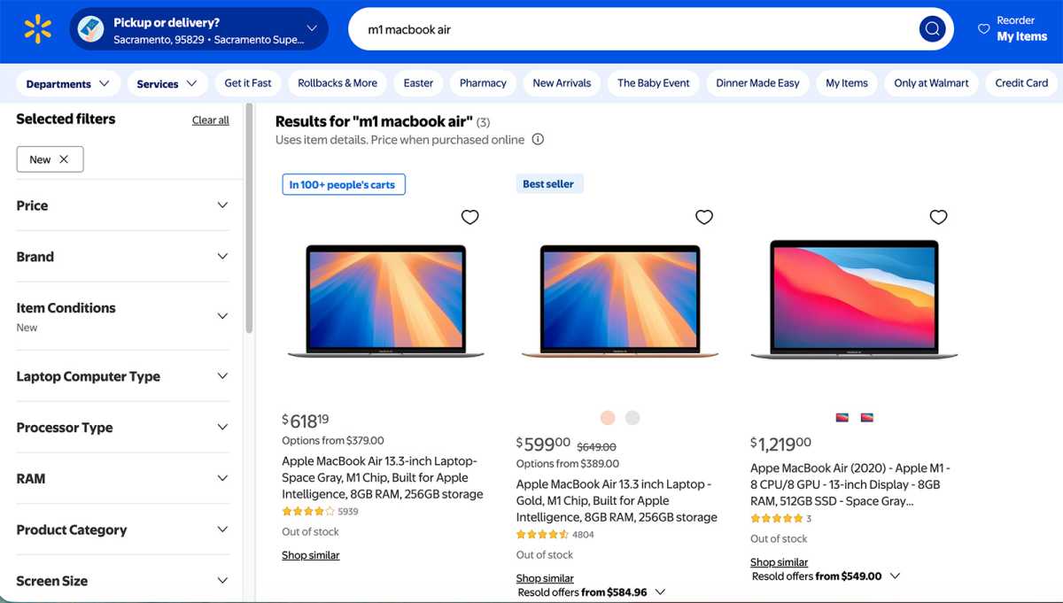 Walmart M1 MacBook Air out of stock