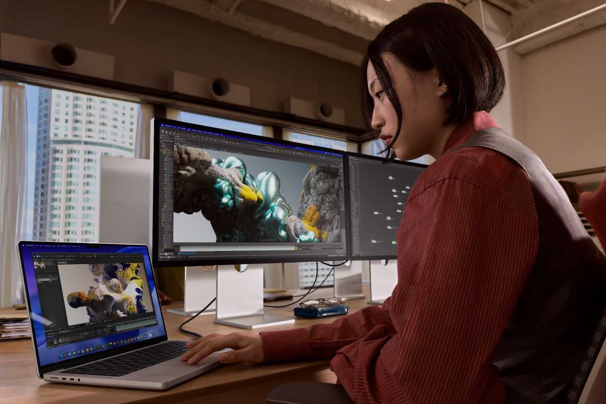 Studio Display next to an M5 MacBook Pro