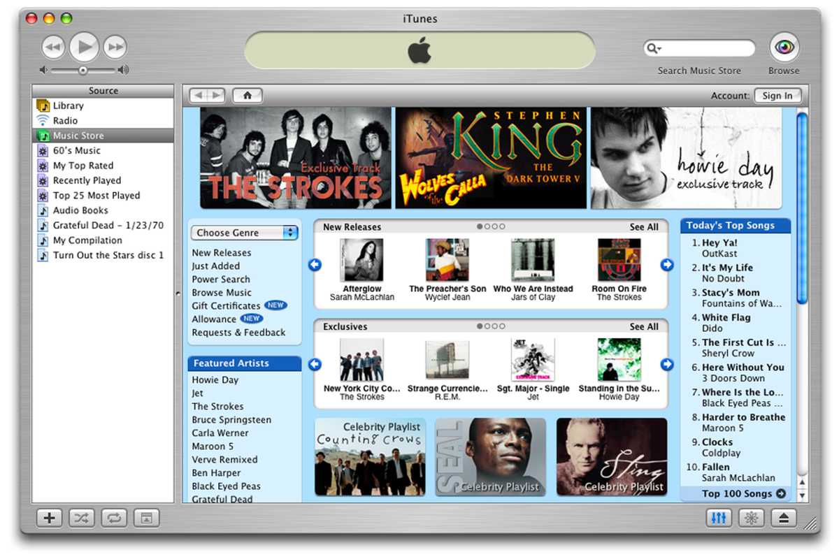 iTunes music store screenshot from 2003