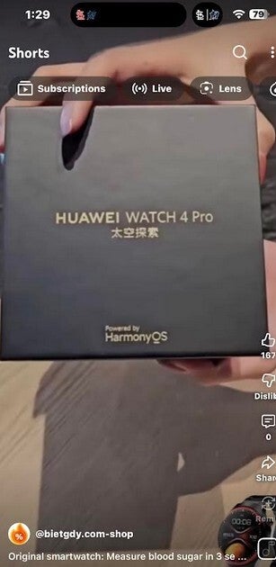 You really can't see this in the ad, but the watch advertised is the Huawei Watch 4 Pro. | Image by PhoneArena - Don't get ripped off by this smartwatch scam