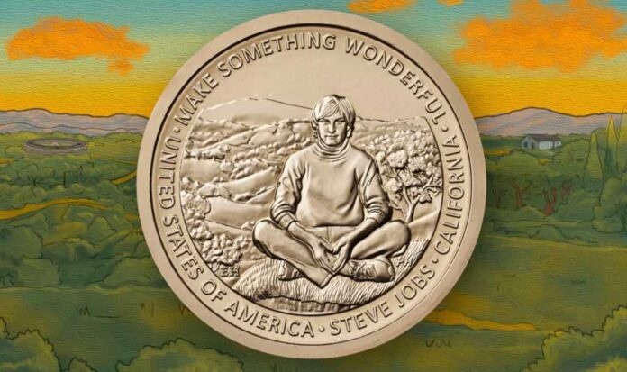 Steve Jobs immortalized in 'criss-cross' pose on $1 coin