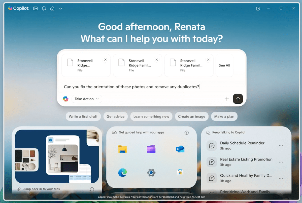 Microsoft Copilot Actions demo post
