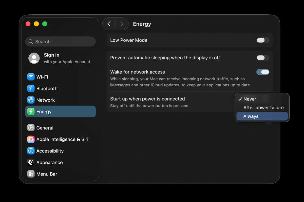 macOS 26.5 start up when power connected
